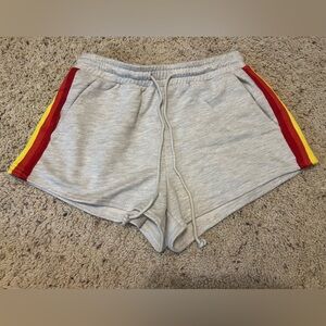 Wild Honey Gray Athletic Sweat Shorts Retro Color Stripes Drawstring Pockets S